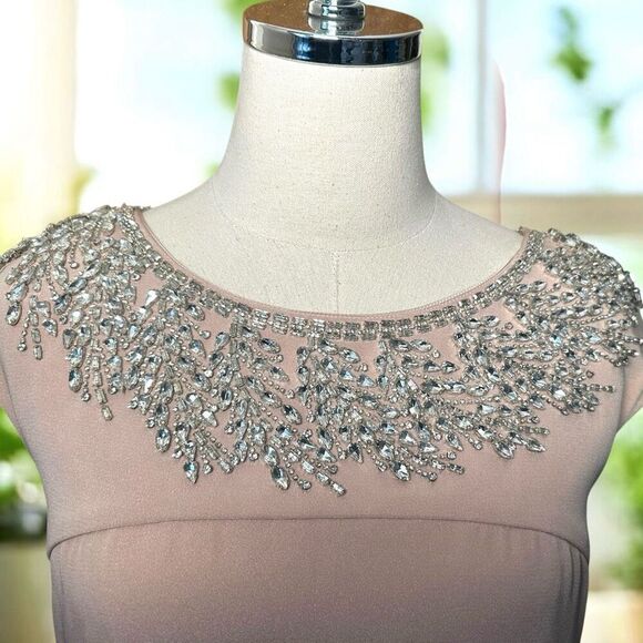 Theia Embellished Blush Gown Cap Sleeve Formal Dress - Picture 9 of 16